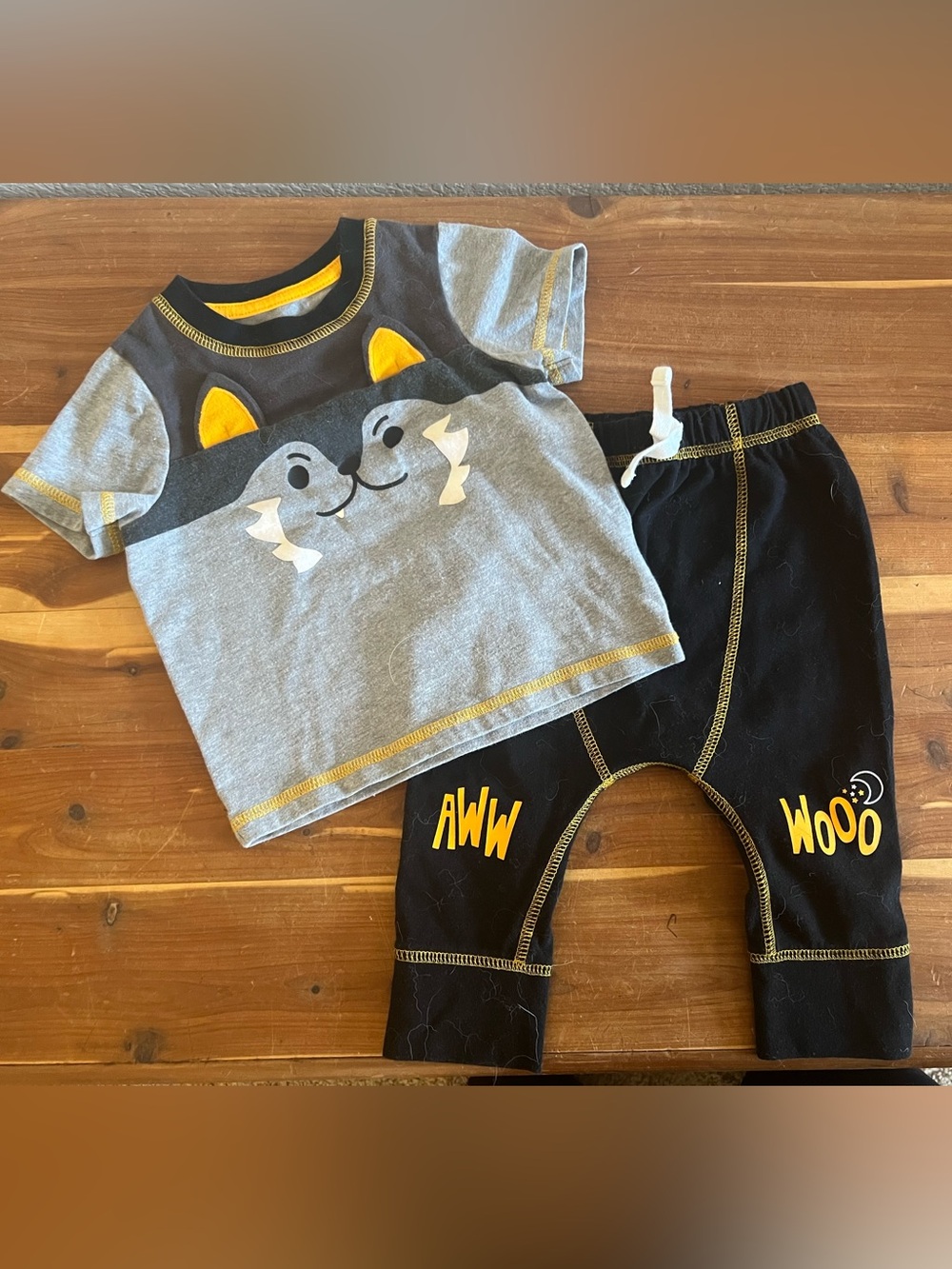 Cat & Jack Grey and Black Fox Tee & Pants Set with Yellow Accents